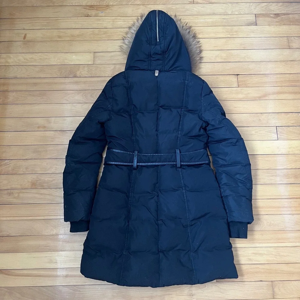 Mackage Montreal Black Down Puffer Parka Fur Trim Hood Coat Womens Large - Picture 2 of 10